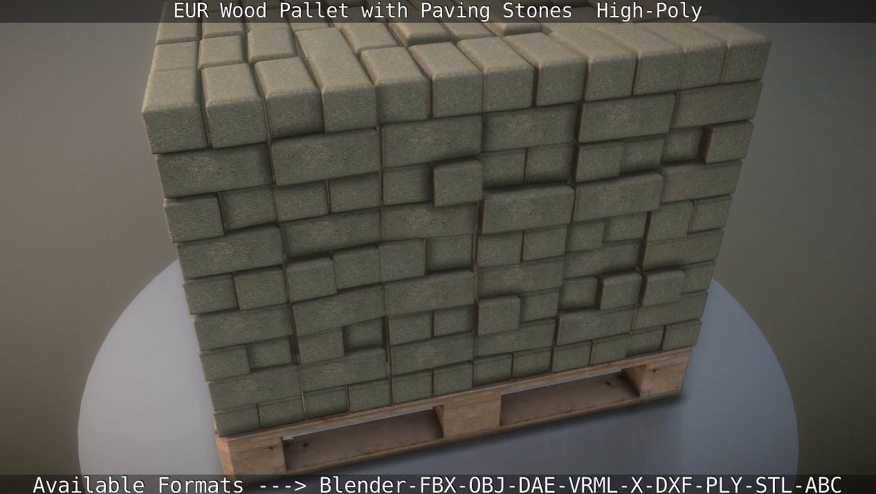 EUR Wood Pallet with Paving Stones High-Poly 3D model_33