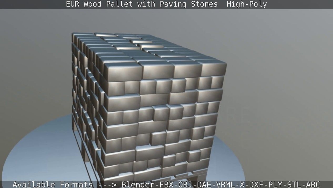EUR Wood Pallet with Paving Stones High-Poly 3D model_49