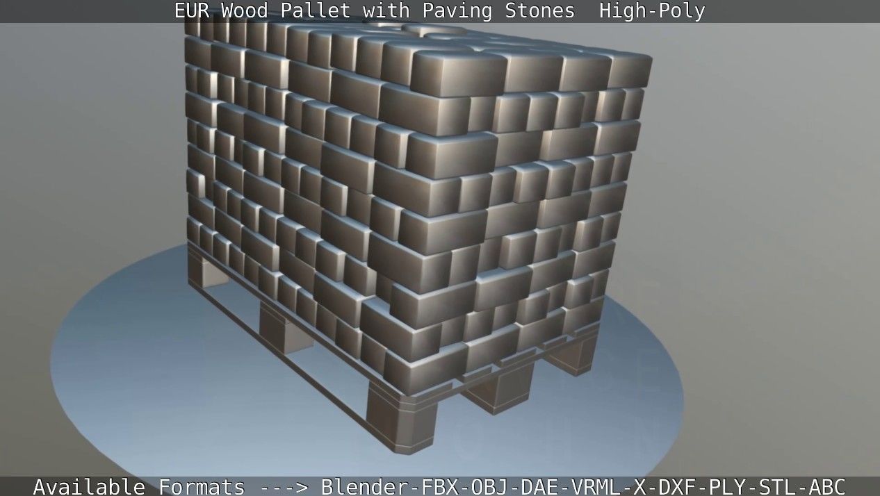 EUR Wood Pallet with Paving Stones High-Poly 3D model_50