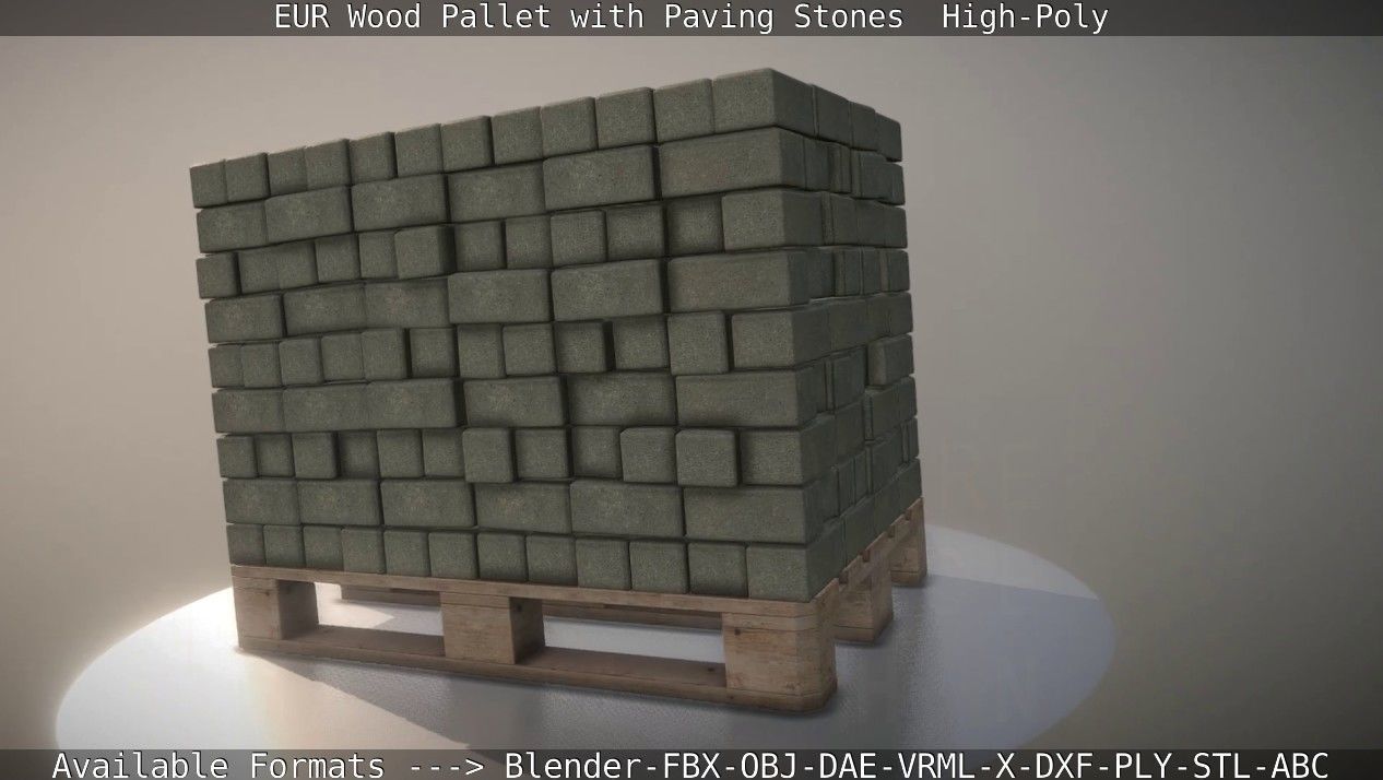 EUR Wood Pallet with Paving Stones High-Poly 3D model_46