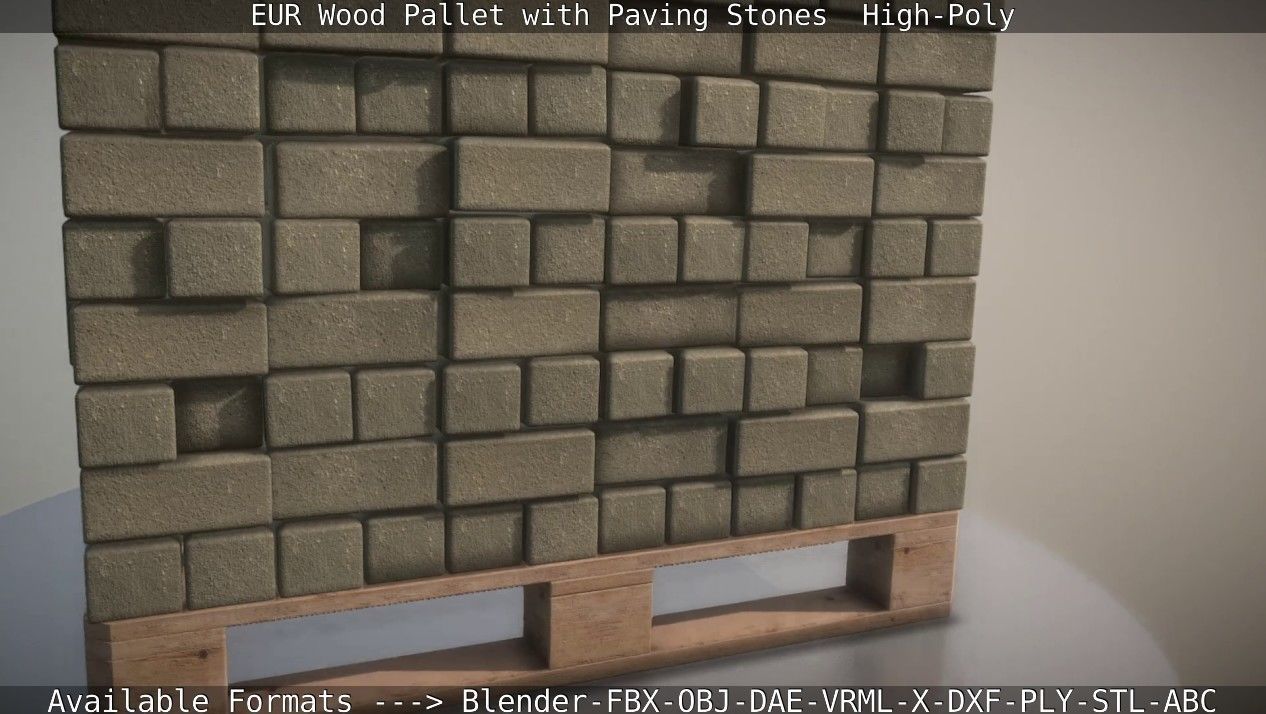 EUR Wood Pallet with Paving Stones High-Poly 3D model_24