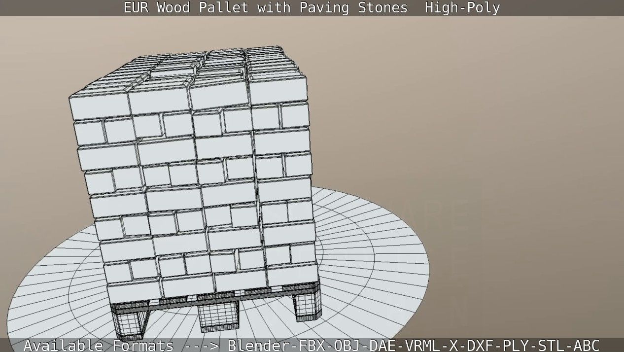 EUR Wood Pallet with Paving Stones High-Poly 3D model_60