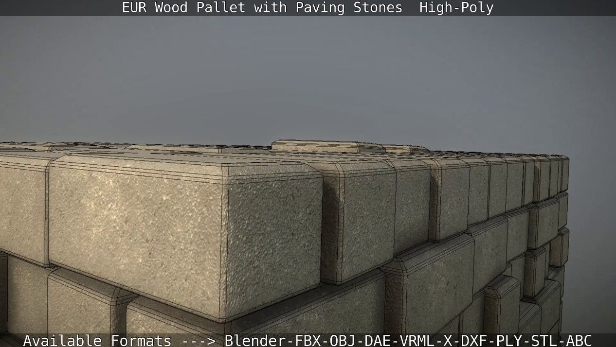 EUR Wood Pallet with Paving Stones High-Poly 3D model_37