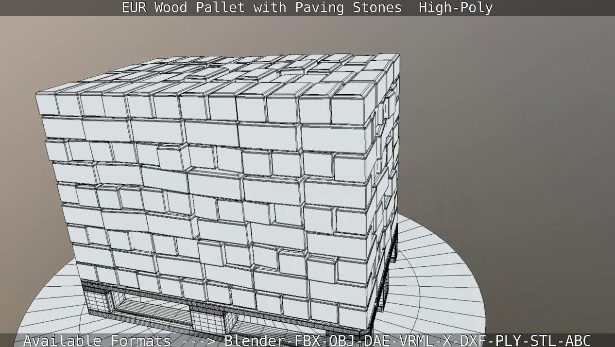 EUR Wood Pallet with Paving Stones High-Poly 3D model_61