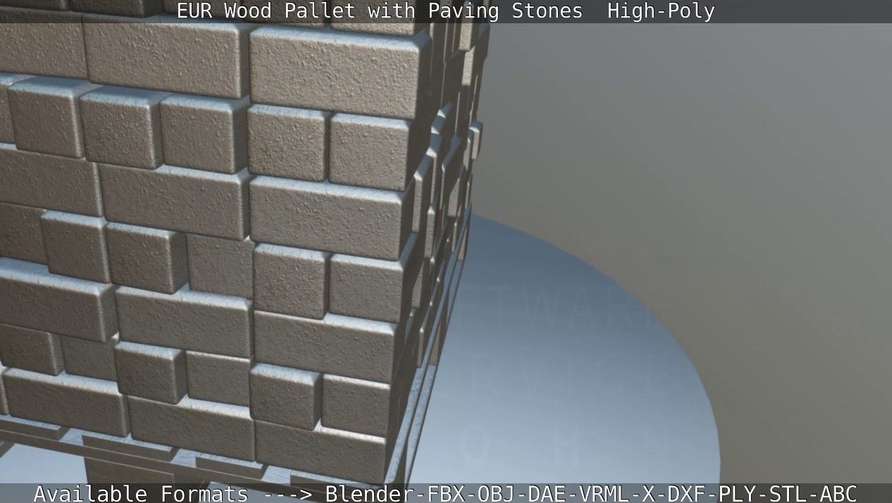 EUR Wood Pallet with Paving Stones High-Poly 3D model_53