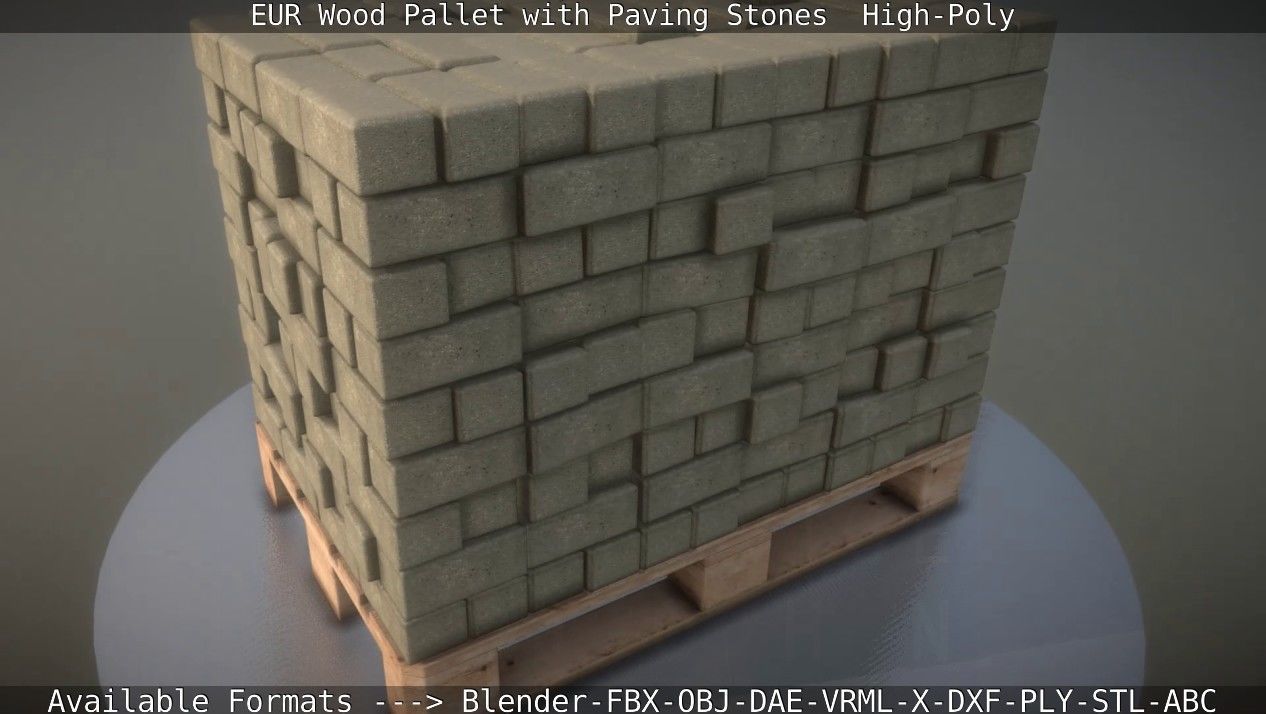 EUR Wood Pallet with Paving Stones High-Poly 3D model_32