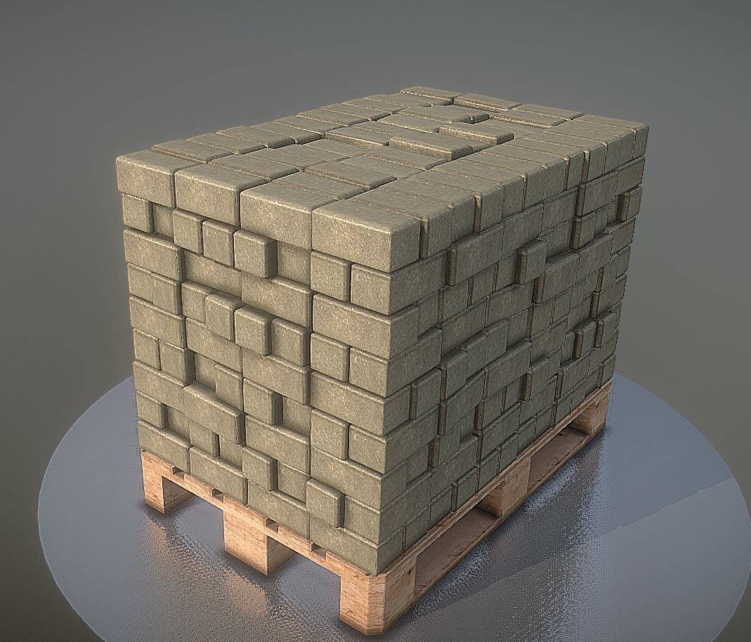 EUR Wood Pallet with Paving Stones High-Poly 3D model_10
