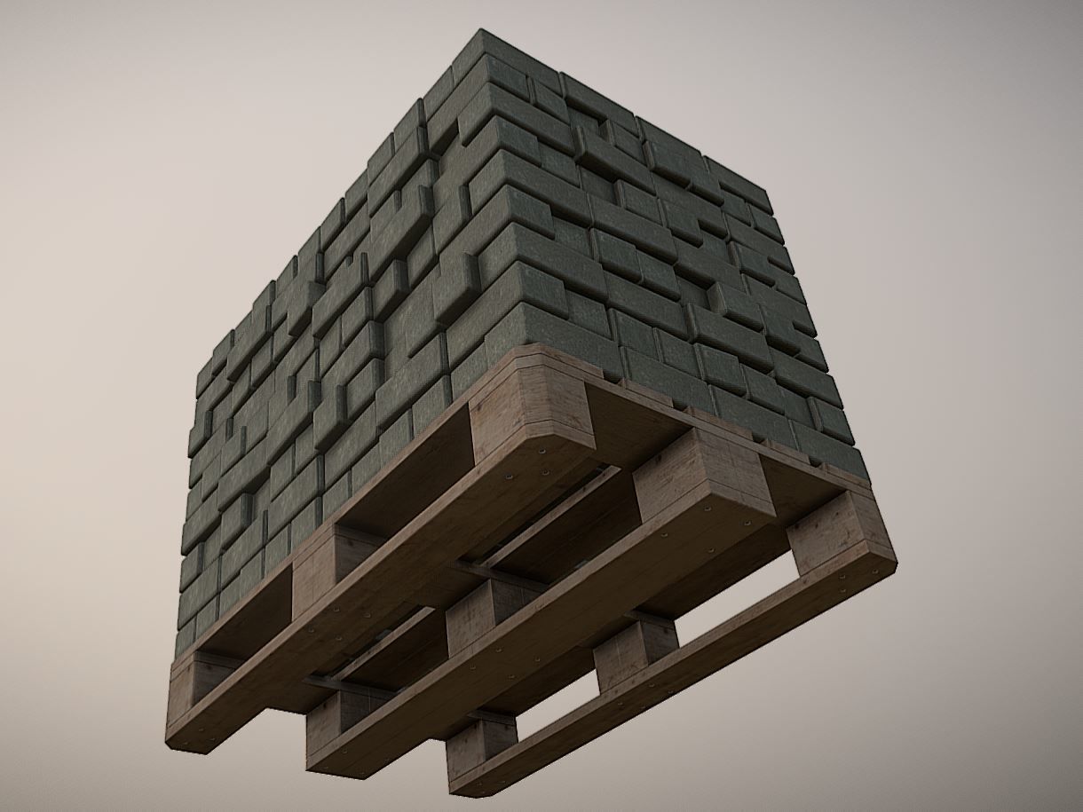 EUR Wood Pallet with Paving Stones High-Poly 3D model_4