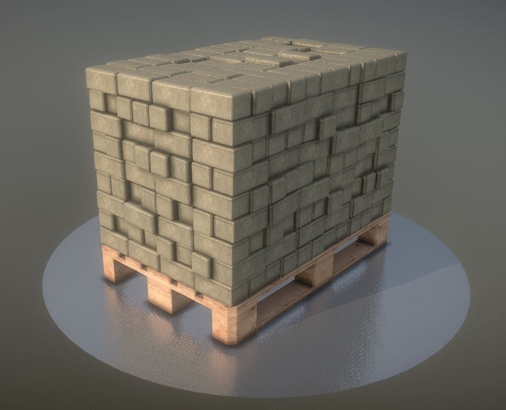 EUR Wood Pallet with Paving Stones High-Poly 3D model_6