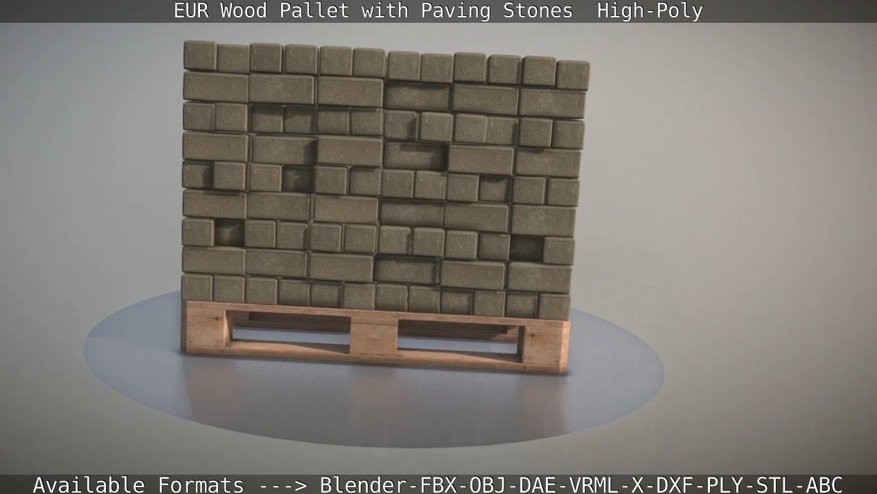EUR Wood Pallet with Paving Stones High-Poly 3D model_83