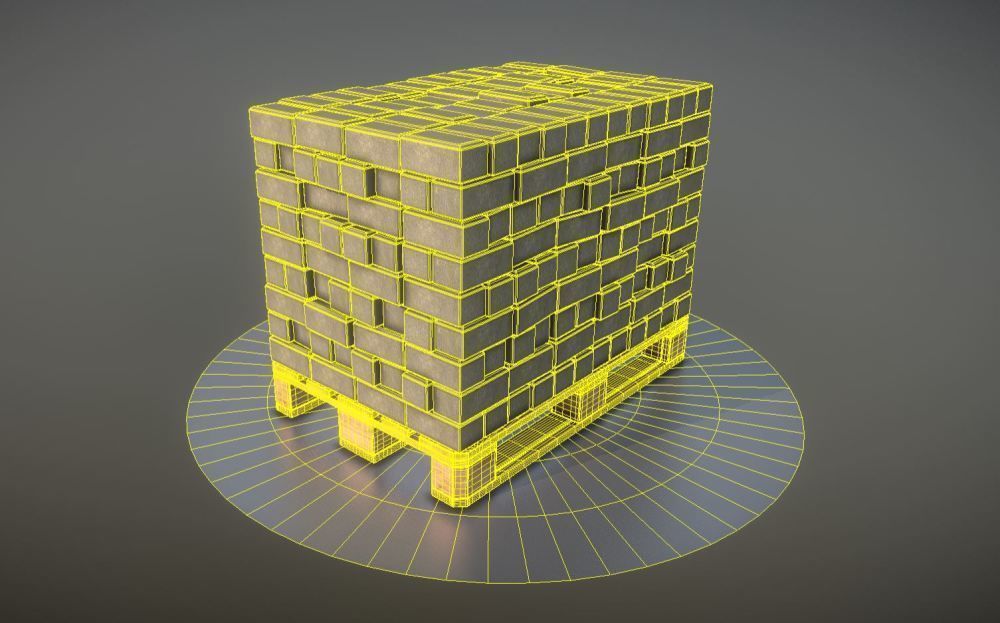 EUR Wood Pallet with Paving Stones High-Poly 3D model_7