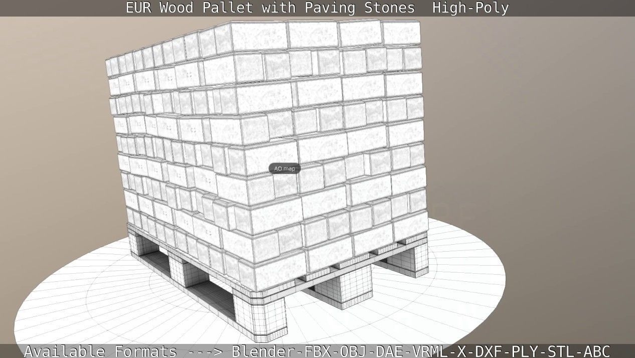 EUR Wood Pallet with Paving Stones High-Poly 3D model_77