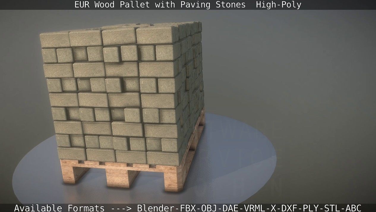 EUR Wood Pallet with Paving Stones High-Poly 3D model_86