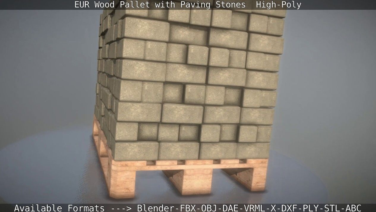 EUR Wood Pallet with Paving Stones High-Poly 3D model_31