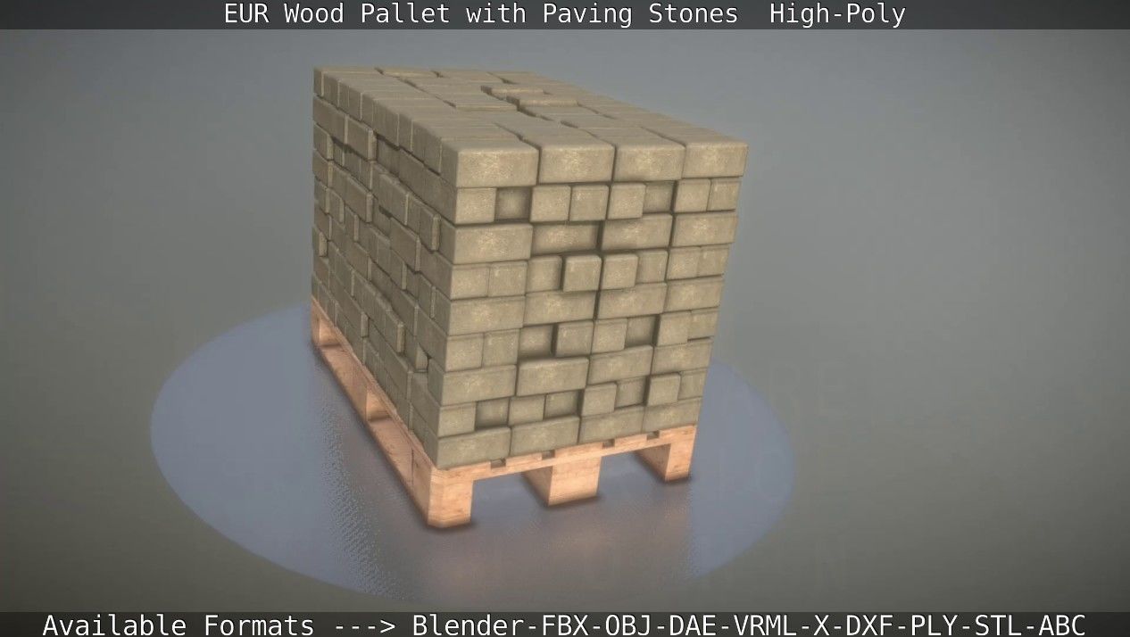 EUR Wood Pallet with Paving Stones High-Poly 3D model_18