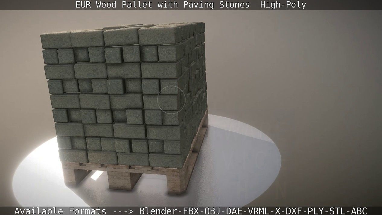 EUR Wood Pallet with Paving Stones High-Poly 3D model_85