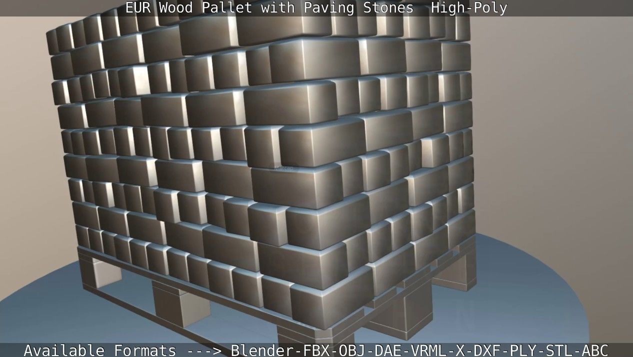 EUR Wood Pallet with Paving Stones High-Poly 3D model_64