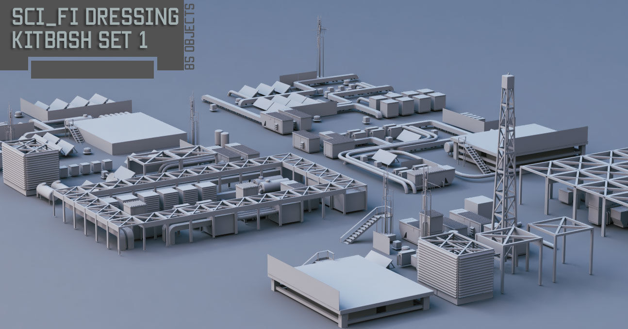 Scifi dressing kitbash set 1 3D model_4