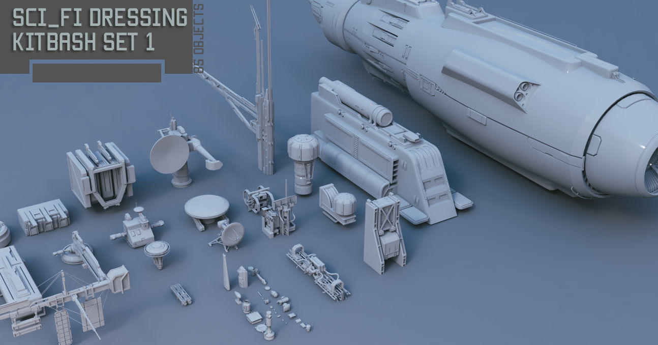 Scifi dressing kitbash set 1 3D model_2