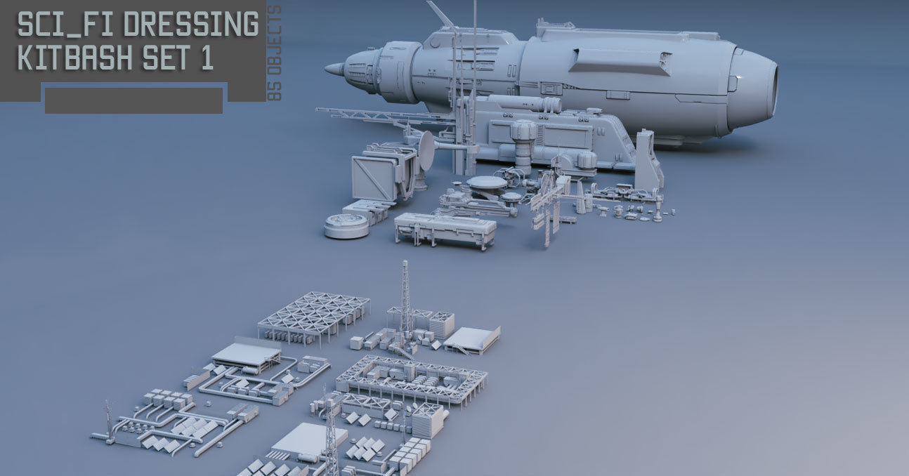 Scifi dressing kitbash set 1 3D model_1