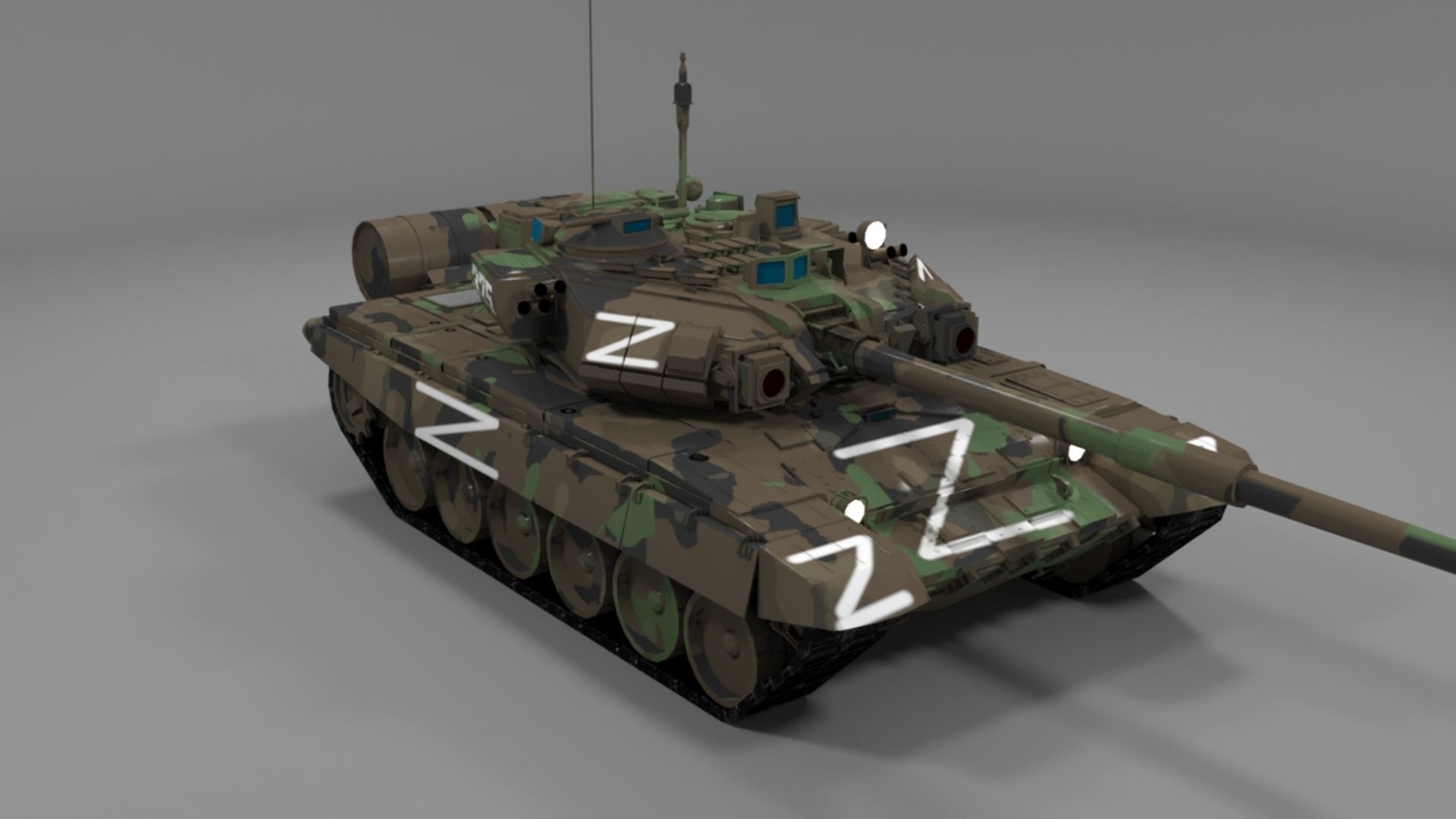 High Quality T90A Main Battle Tank with Iconic Z Marking  Low-poly 3D model_16