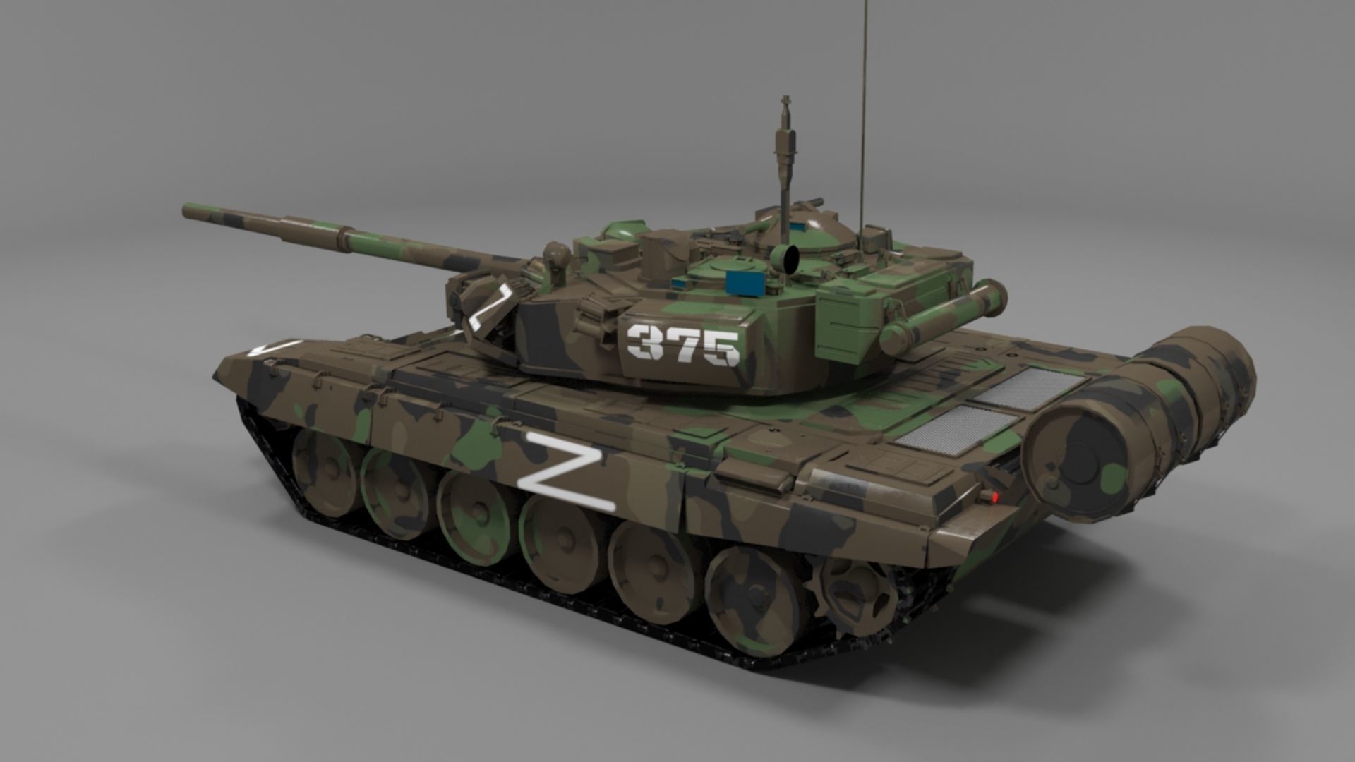 High Quality T90A Main Battle Tank with Iconic Z Marking  Low-poly 3D model_21