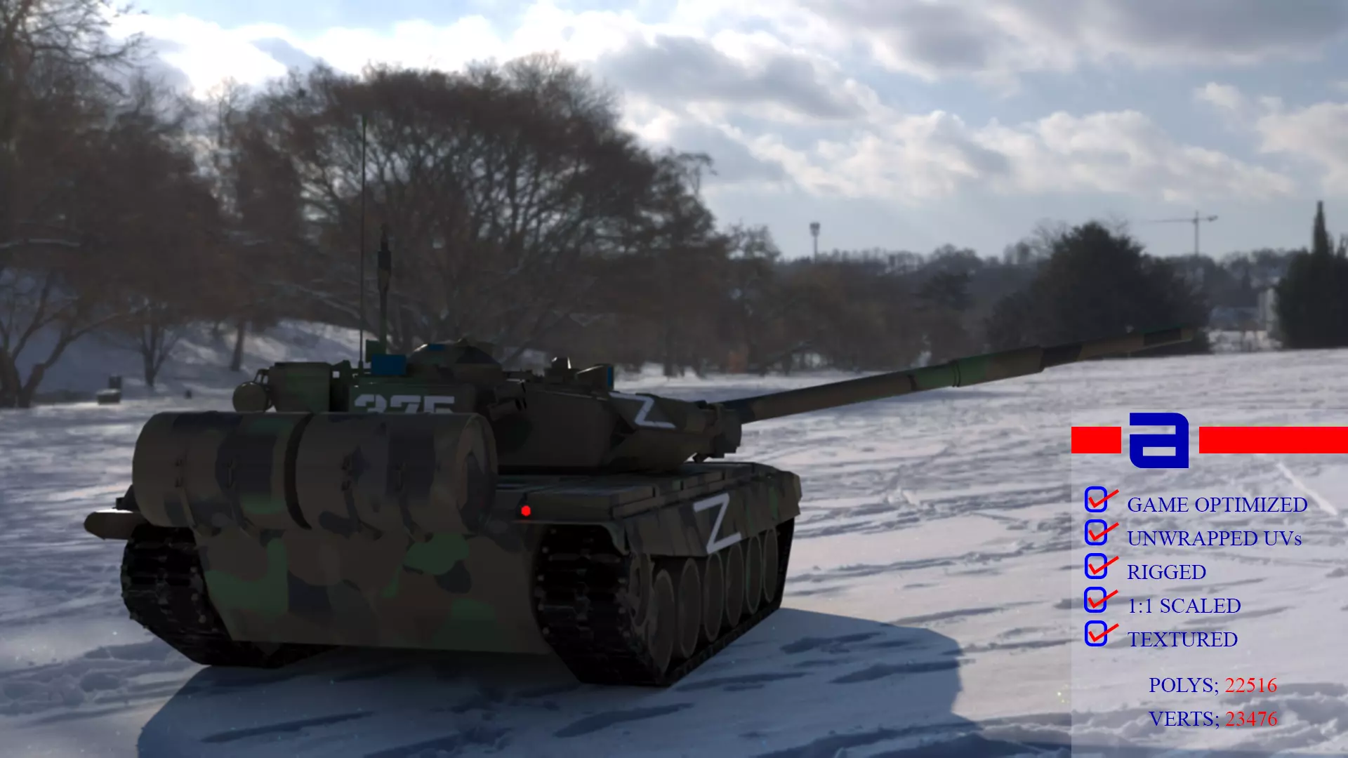 High Quality T90A Main Battle Tank with Iconic Z Marking  Low-poly 3D model_0