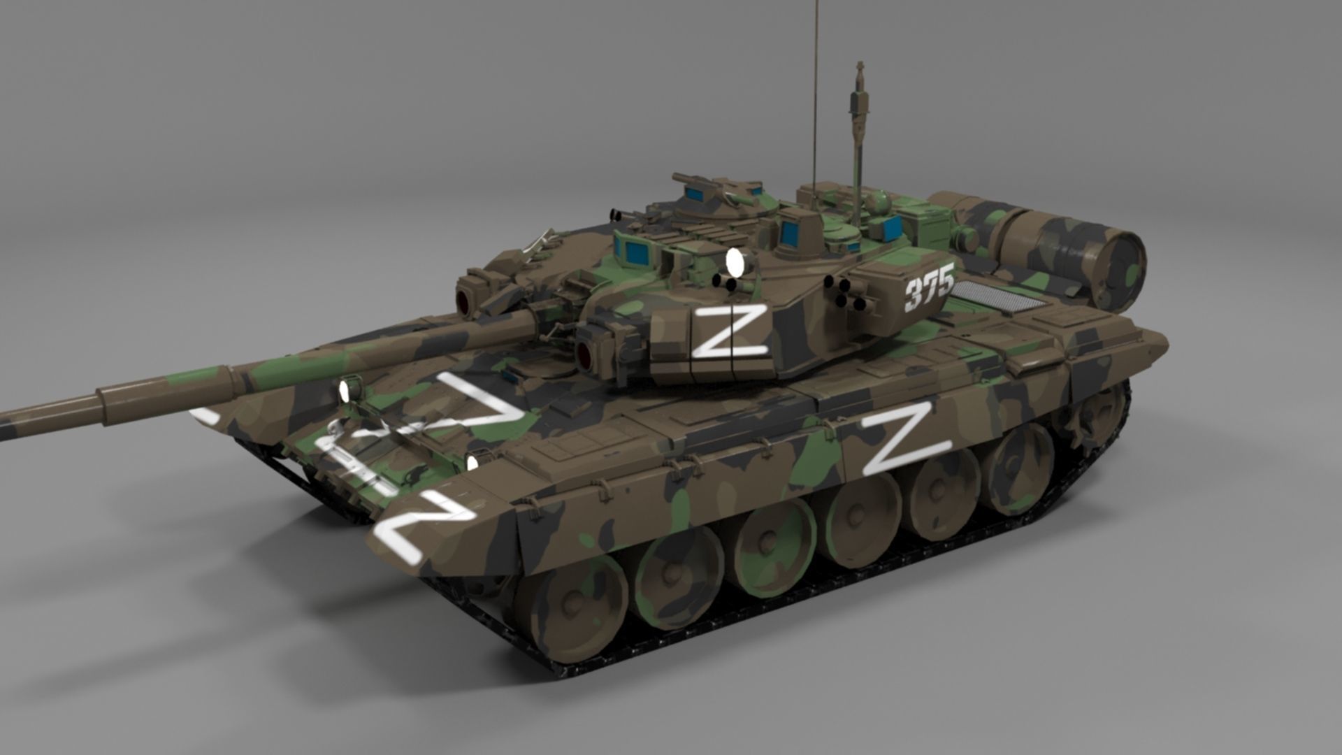 High Quality T90A Main Battle Tank with Iconic Z Marking  Low-poly 3D model_23