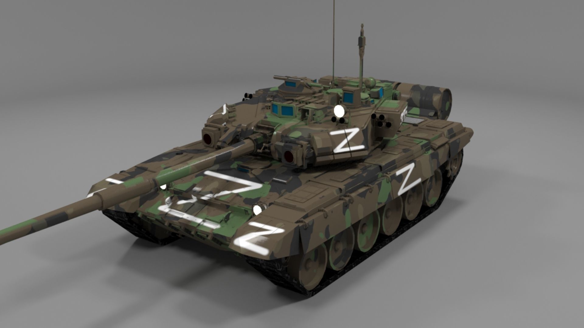 High Quality T90A Main Battle Tank with Iconic Z Marking  Low-poly 3D model_12