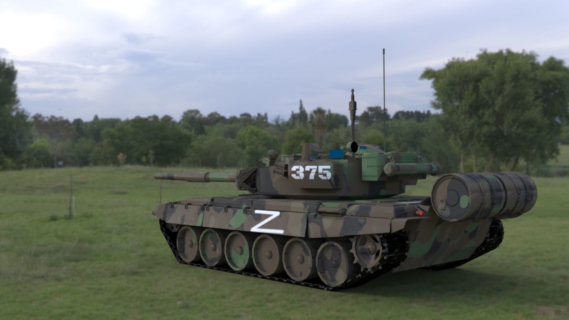 High Quality T90A Main Battle Tank with Iconic Z Marking  Low-poly 3D model_2