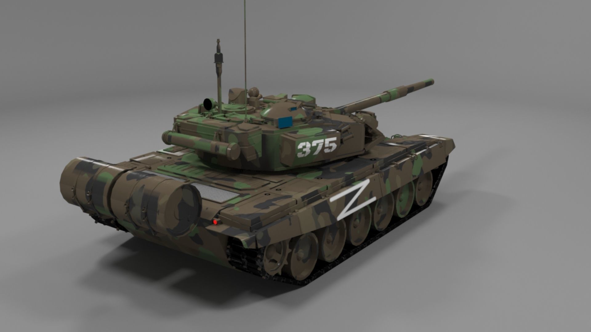 High Quality T90A Main Battle Tank with Iconic Z Marking  Low-poly 3D model_11