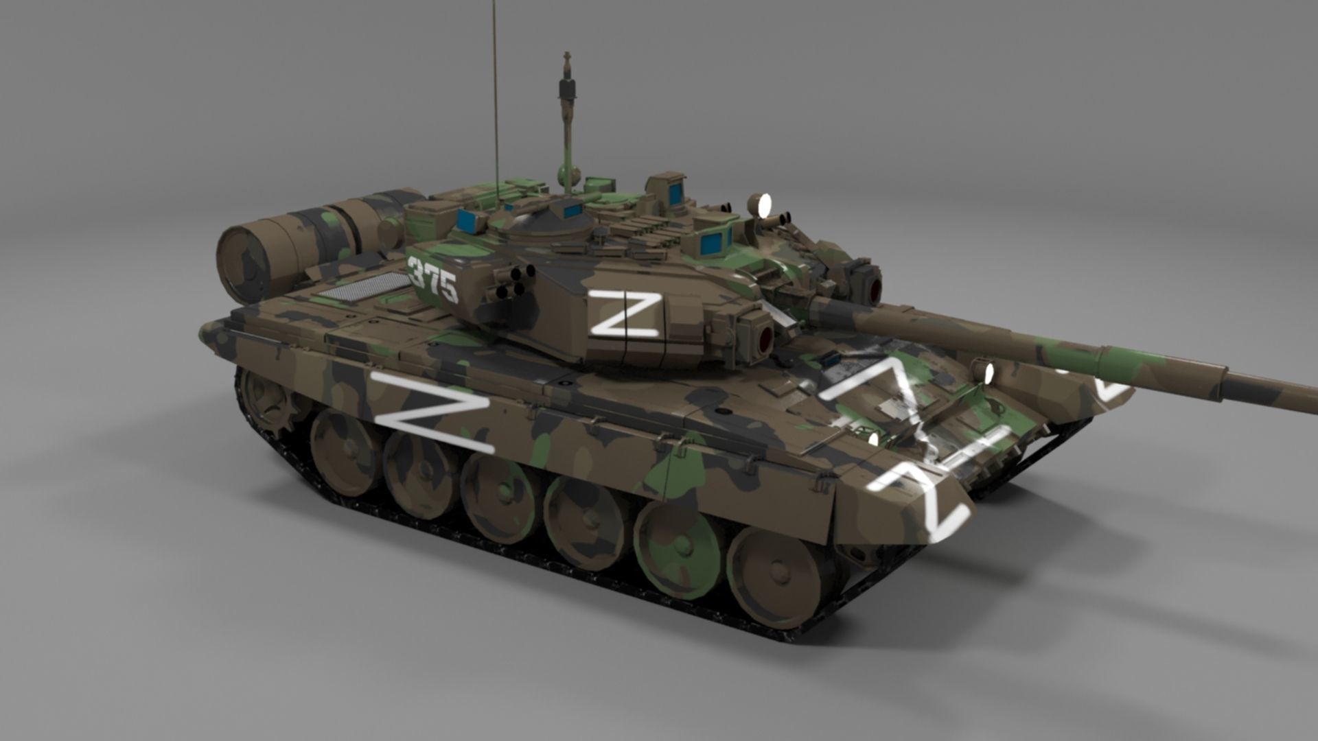 High Quality T90A Main Battle Tank with Iconic Z Marking  Low-poly 3D model_22