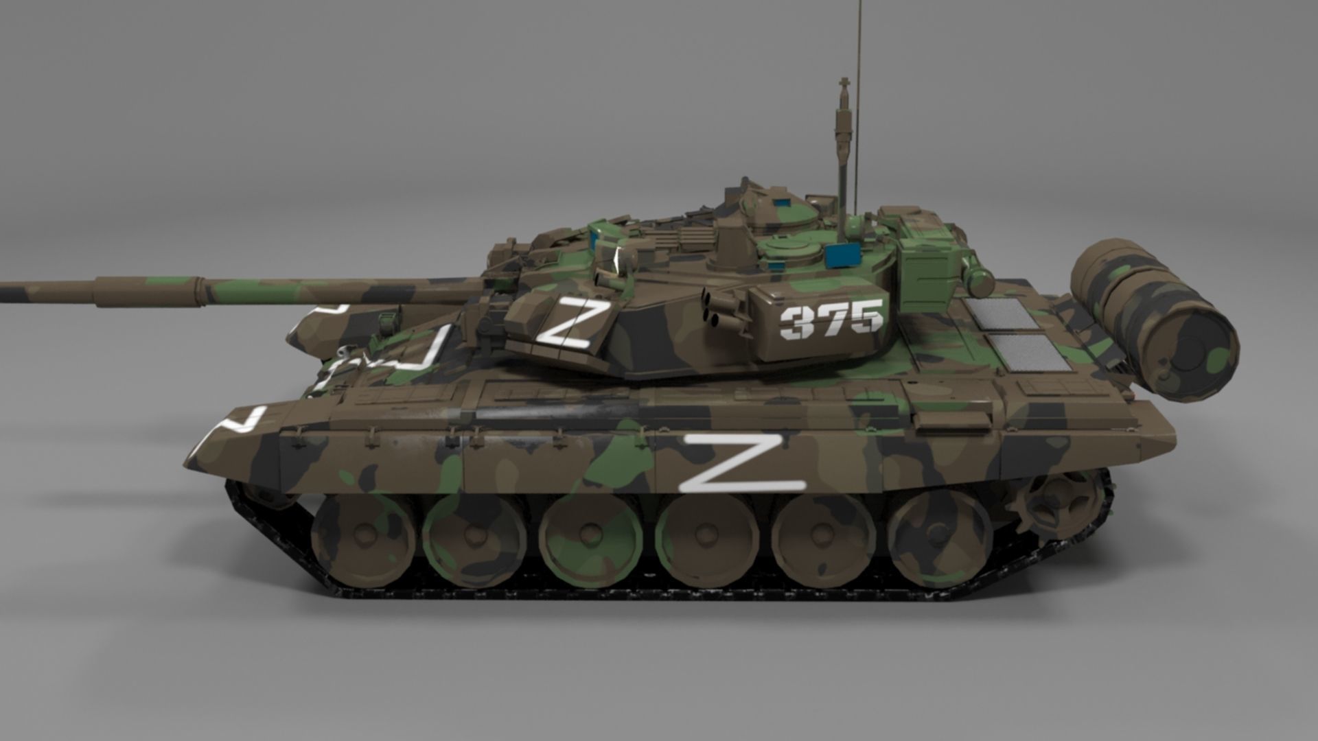 High Quality T90A Main Battle Tank with Iconic Z Marking  Low-poly 3D model_15