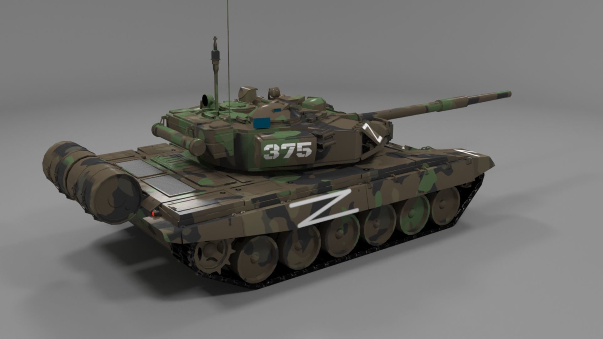 High Quality T90A Main Battle Tank with Iconic Z Marking  Low-poly 3D model_10