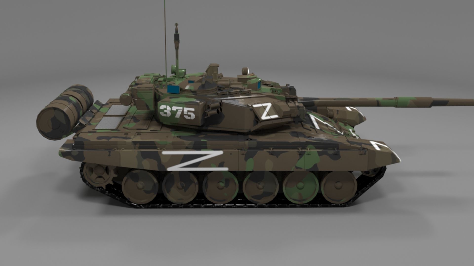 High Quality T90A Main Battle Tank with Iconic Z Marking  Low-poly 3D model_6