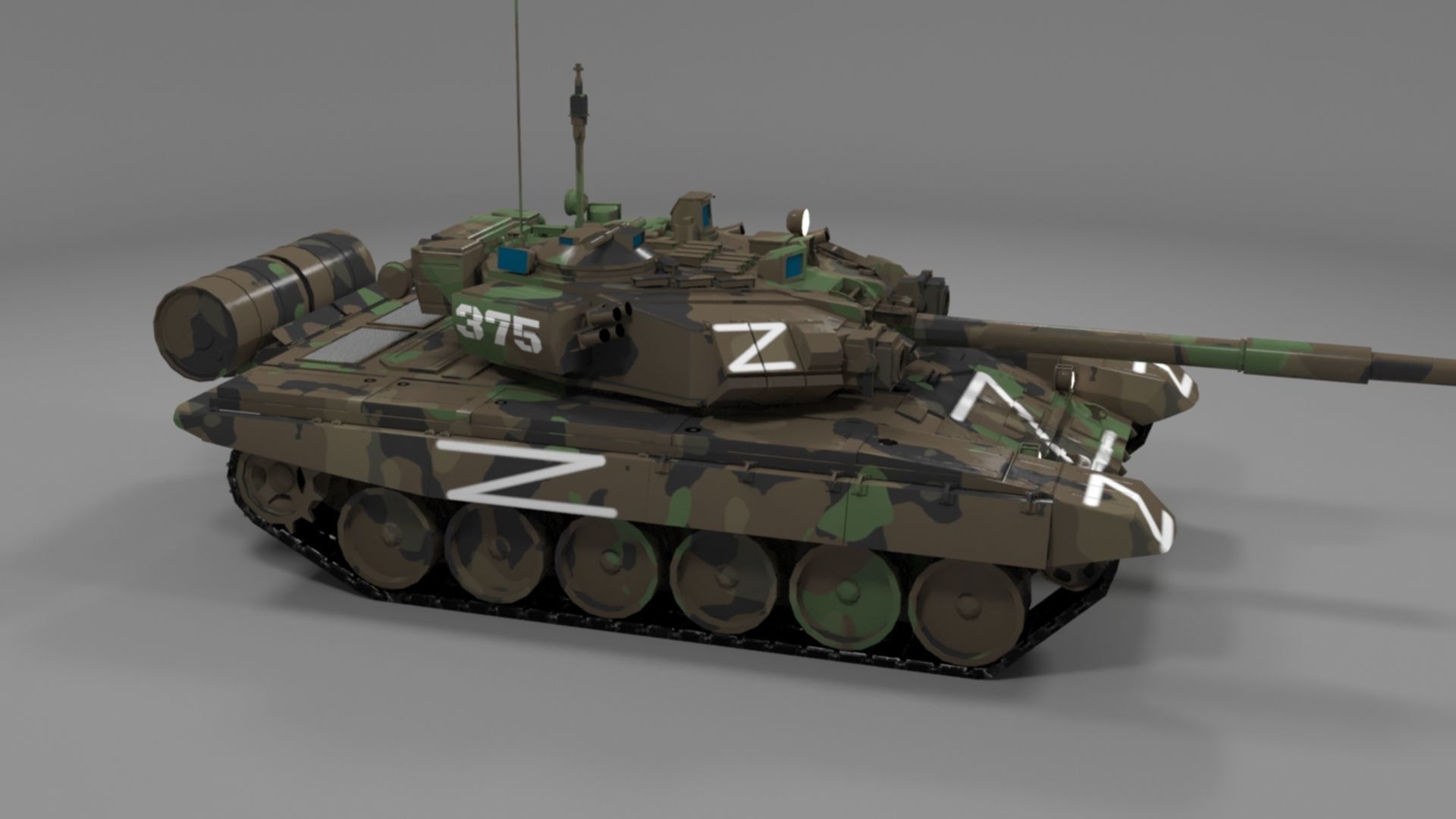 High Quality T90A Main Battle Tank with Iconic Z Marking  Low-poly 3D model_17