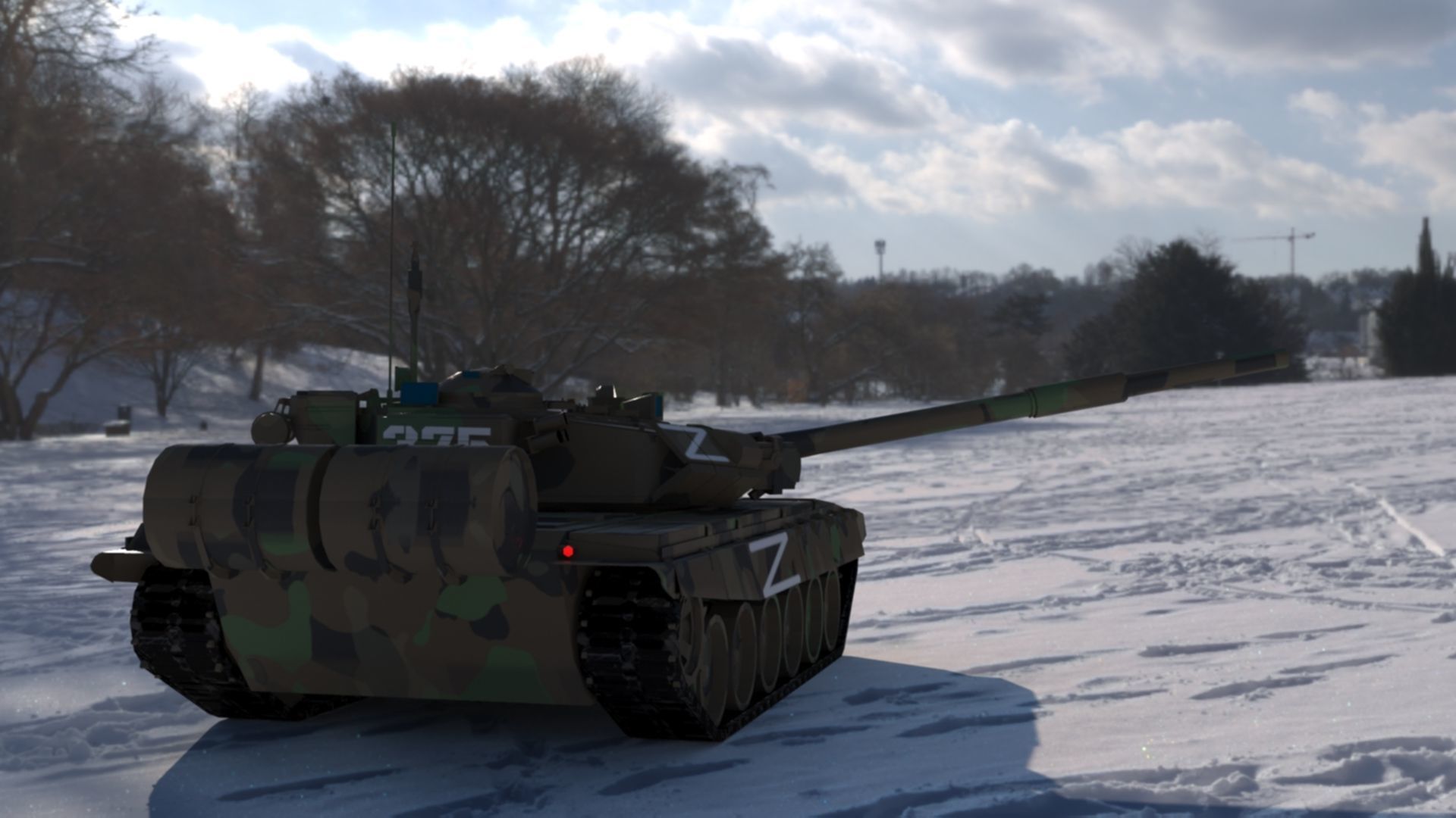 High Quality T90A Main Battle Tank with Iconic Z Marking  Low-poly 3D model_3