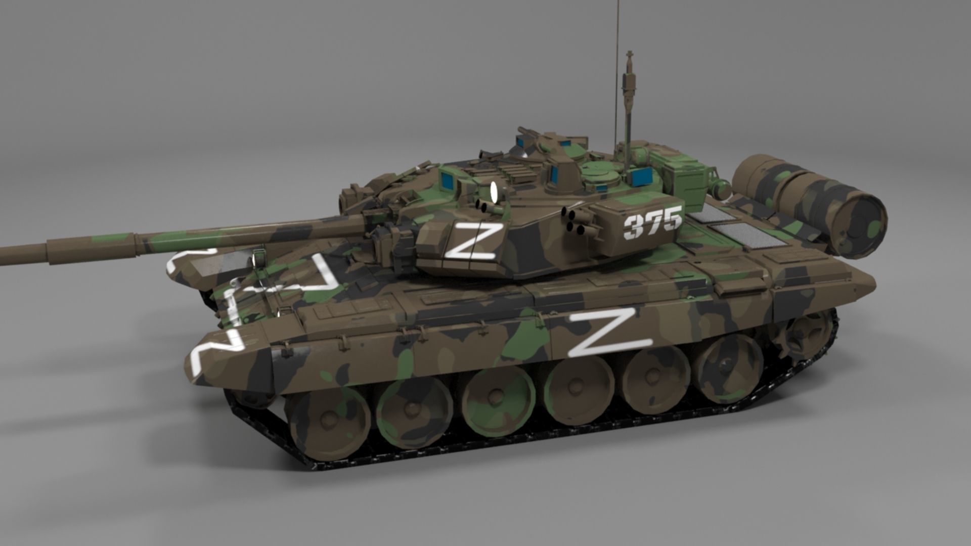 High Quality T90A Main Battle Tank with Iconic Z Marking  Low-poly 3D model_19