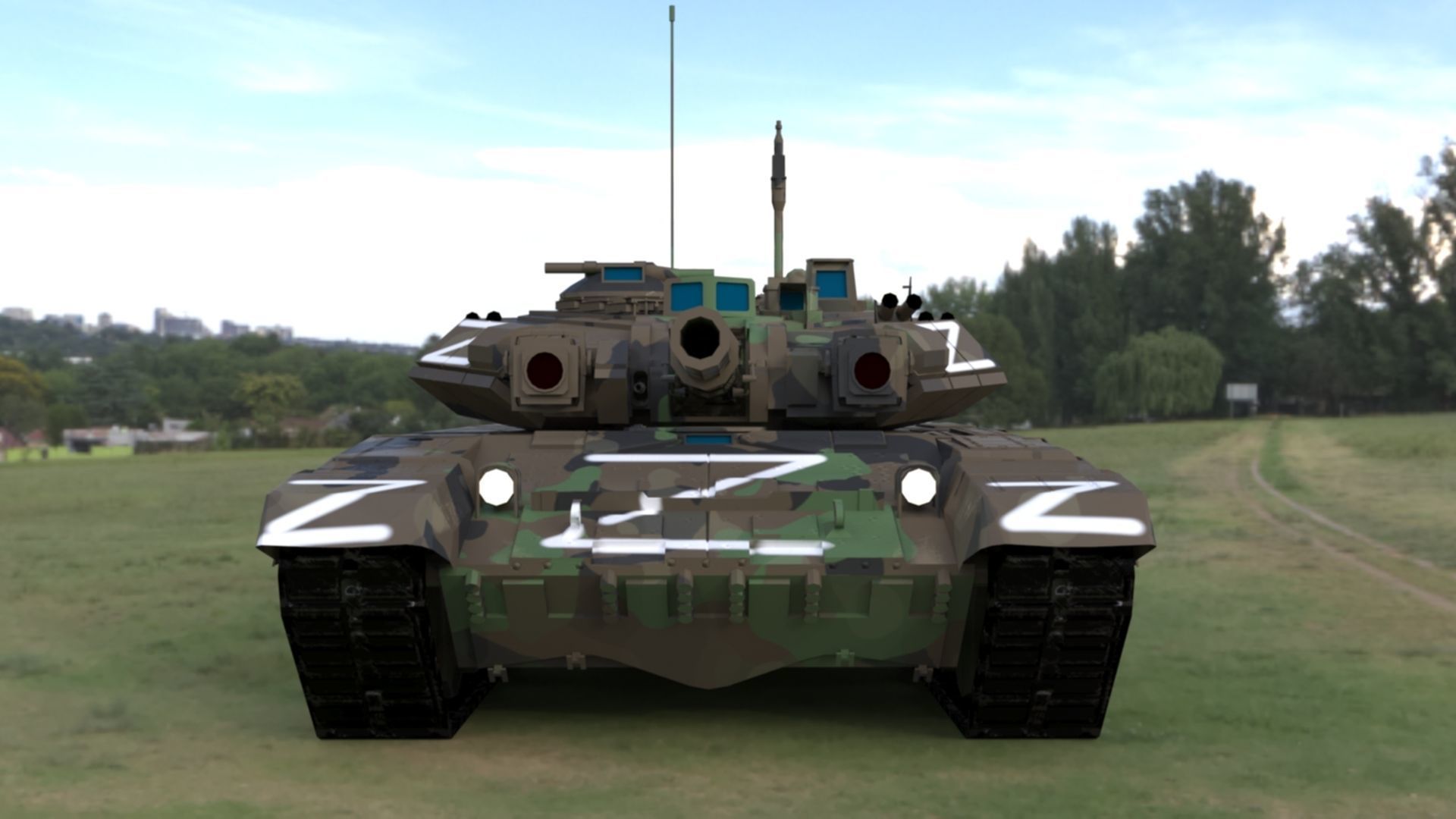 High Quality T90A Main Battle Tank with Iconic Z Marking  Low-poly 3D model_4