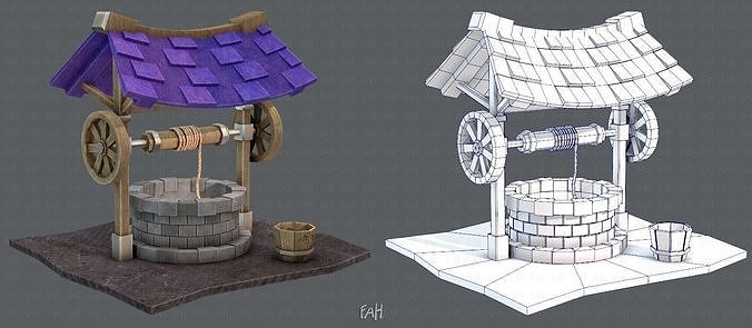 Medieval Well cartoon Low-poly 3D model