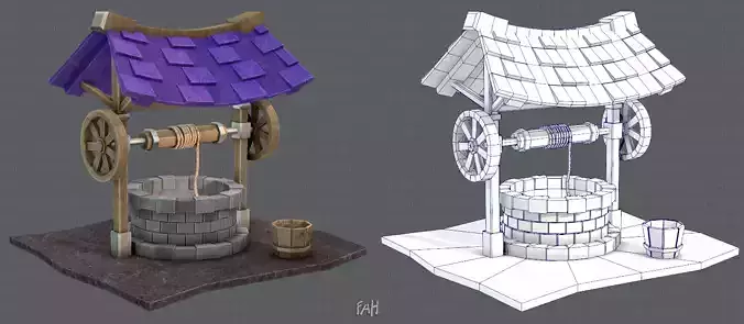 Medieval Well cartoon Low-poly 3D model