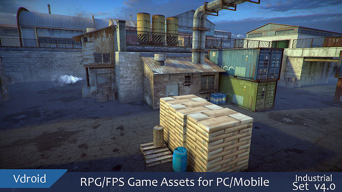RPG FPS Game Assets for PC Mobile Industrial Set v4 Low-poly 3D model