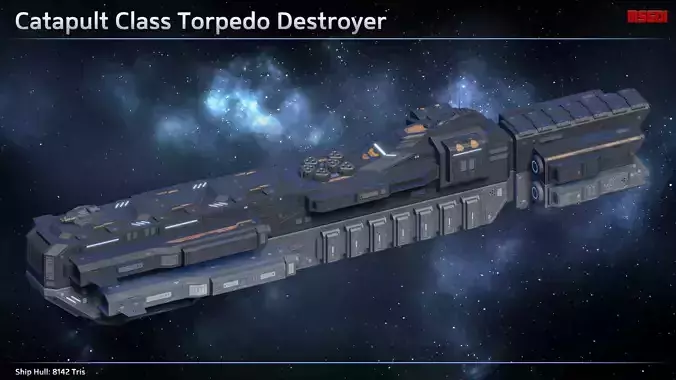 Spaceship Torpedo Destroyer Catapult Low-poly 3D model