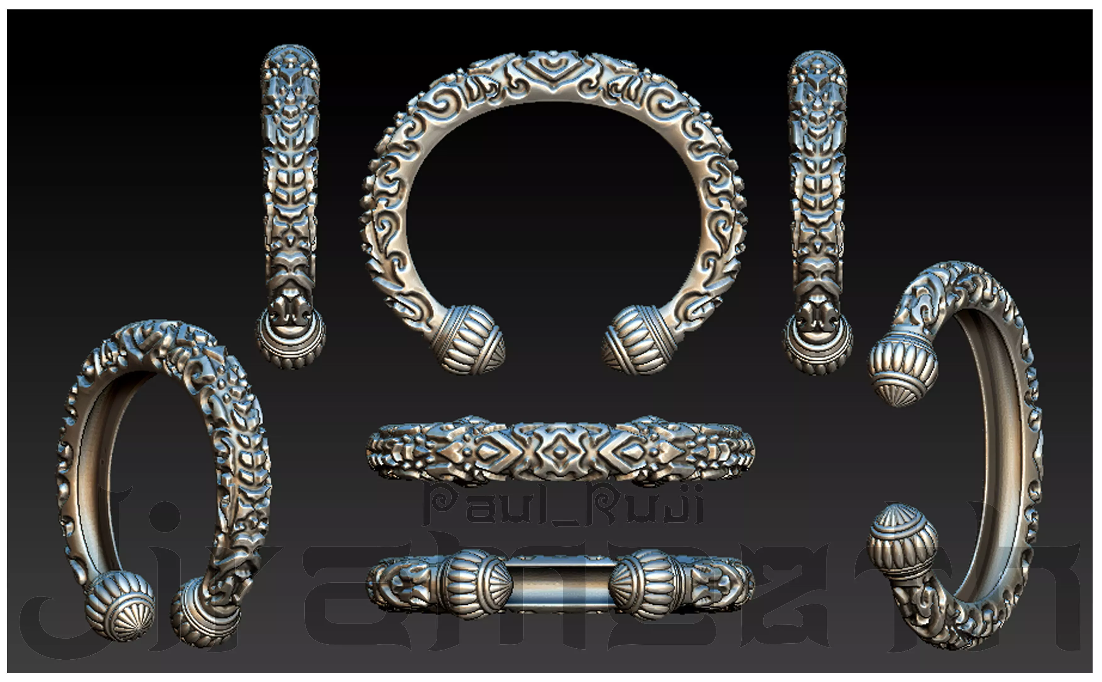 Thai Double Lotus Bracelet 3D print model_0