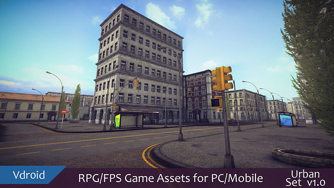 RPG FPS Game Assets for PC Mobile Urban Set v1 Low-poly 3D model