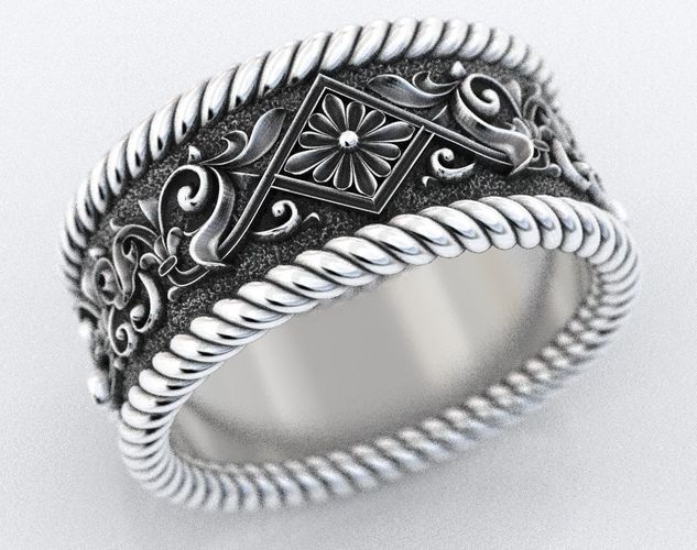 Engagement ring with patterns and rope 382 3D print model