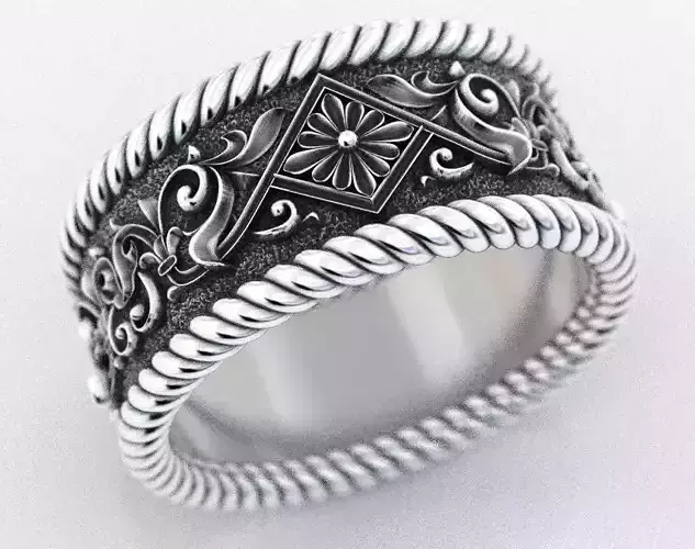 Engagement ring with patterns and rope 382