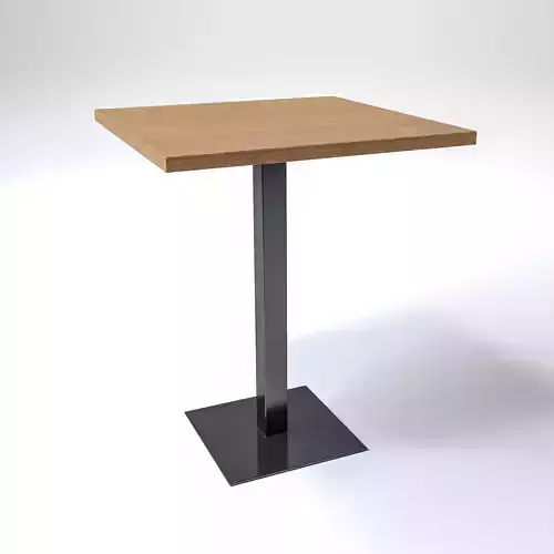 Square wooden table with metal centered leg