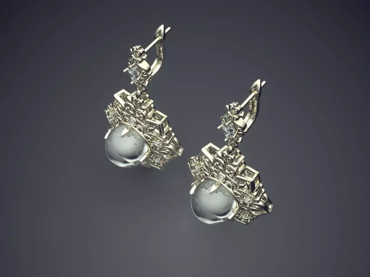 Luxurious Vintage Unique Earrings With Diamonds 3D print model_1