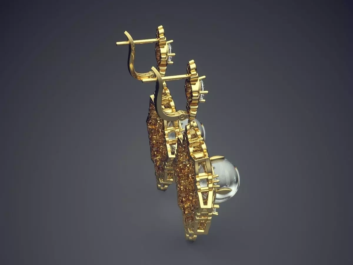 Luxurious Vintage Unique Earrings With Diamonds 3D print model_3